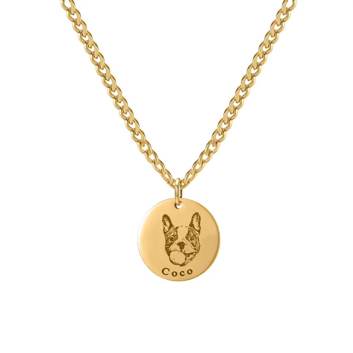 Engraved Disc Pet Portrait Name Necklace Product vendor 42.99 Animal Heroes Gold Cuban / 20"/50cm