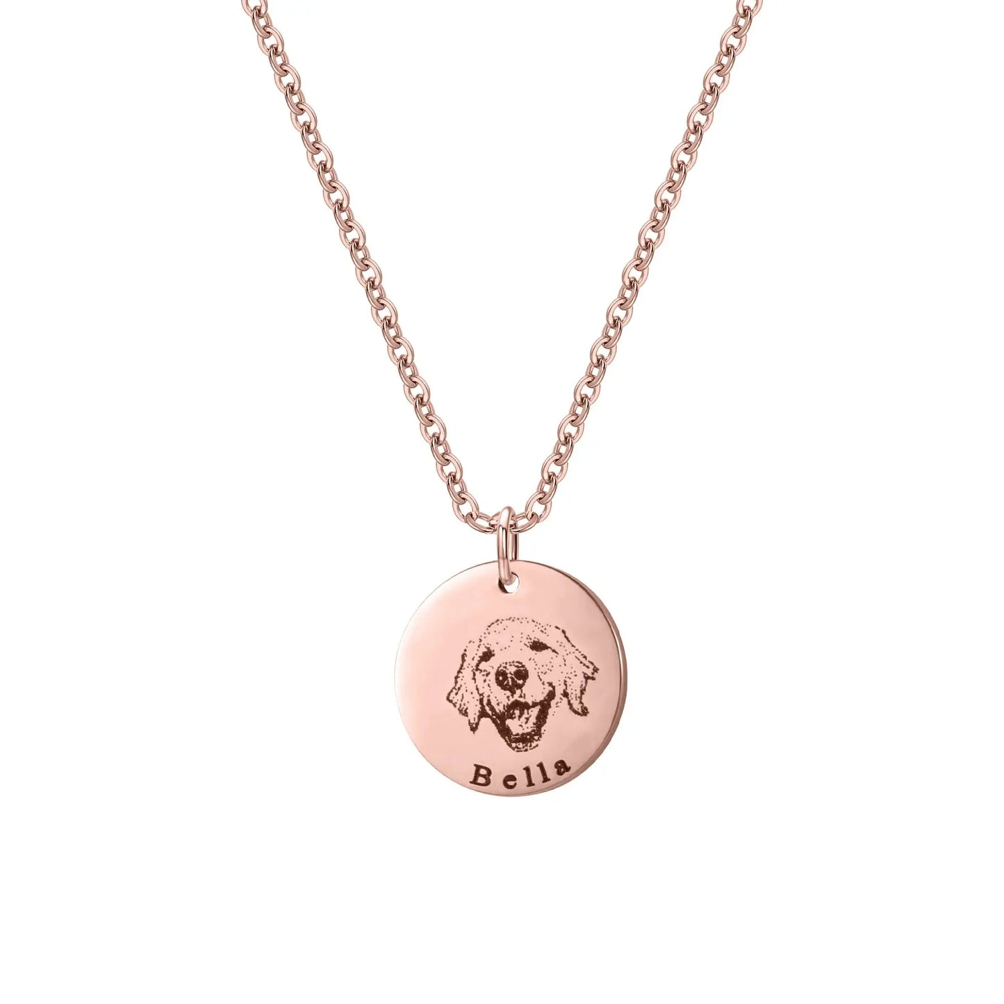 Engraved Disc Pet Portrait Name Necklace Product vendor 42.99 Animal Heroes Rose Gold / 20"/50cm