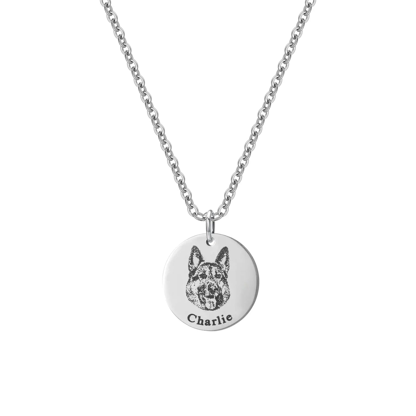Engraved Disc Pet Portrait Name Necklace Product vendor 42.99 Animal Heroes Silver / 20"/50cm