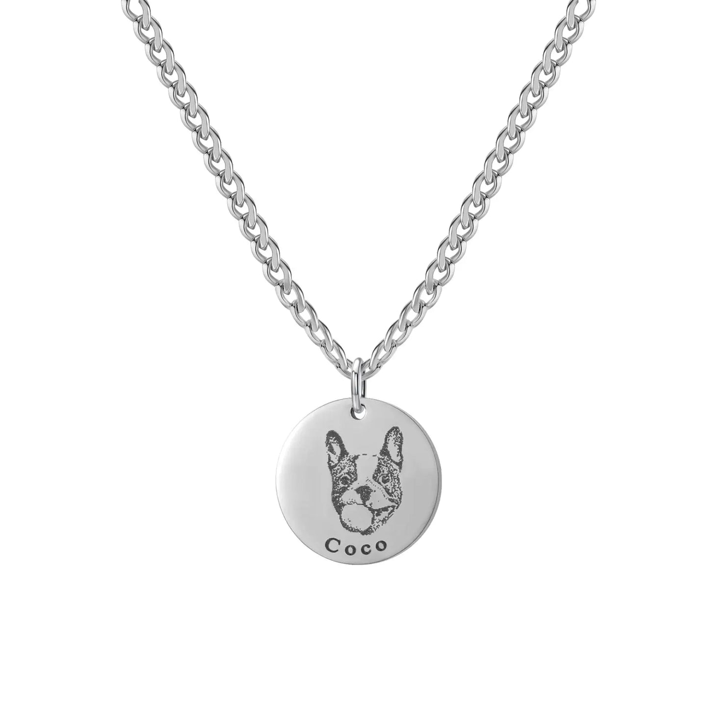 Engraved Disc Pet Portrait Name Necklace Product vendor 42.99 Animal Heroes Silver Cuban / 20"/50cm