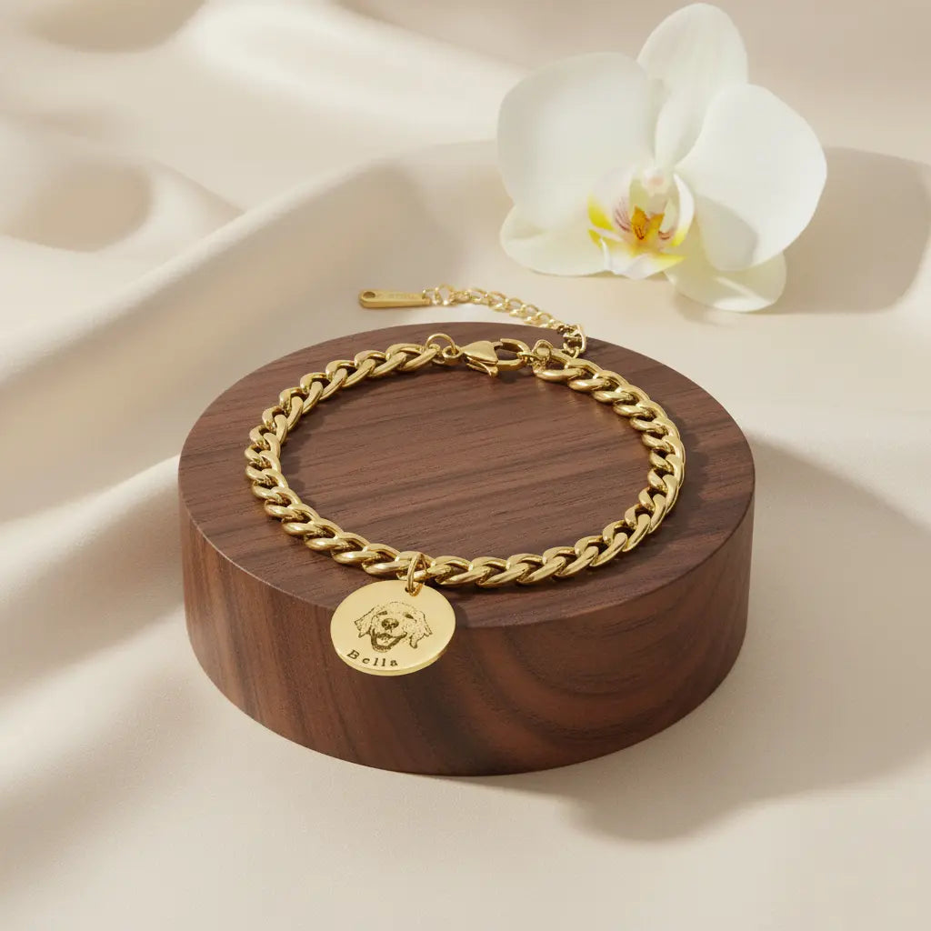 Engraved Pet Portrait Disc Bracelet – Custom Dog & Cat Jewelry in Gold, Silver or Rose Gold Product vendor Animal Heroes