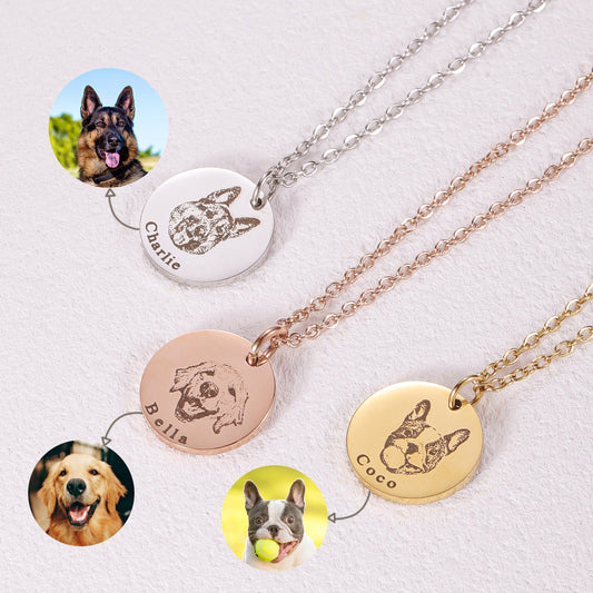 Engraved Disc Pet Portrait Name Necklace Product vendor   Animal Heroes