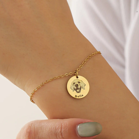 Engraved Pet Portrait Disc Bracelet – Custom Dog & Cat Jewelry in Gold, Silver or Rose Gold Product vendor   Animal Heroes
