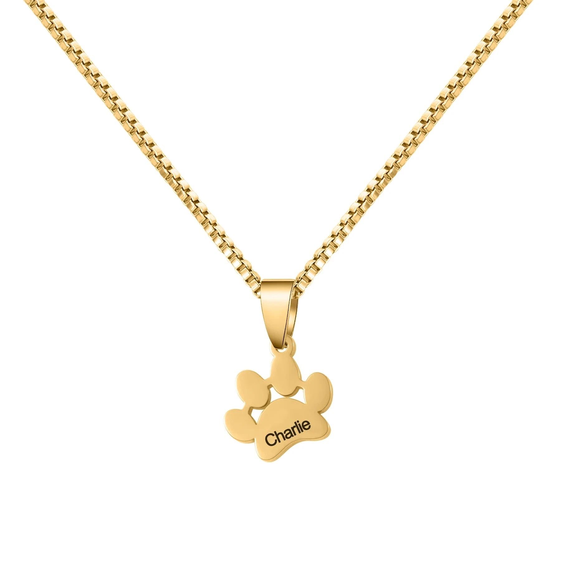 Personalized Paw Name Necklace – Custom Dog  & Cat Paw Pendant Product vendor Custom Pet Necklace 149.00 Animal Heroes Gold / 20"/50cm