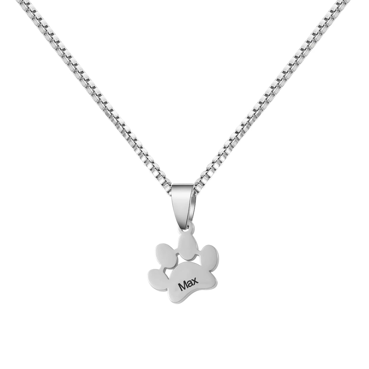 Personalized Paw Name Necklace – Custom Dog  & Cat Paw Pendant Product vendor Custom Pet Necklace 69.00 Animal Heroes Silver / 20"/50cm